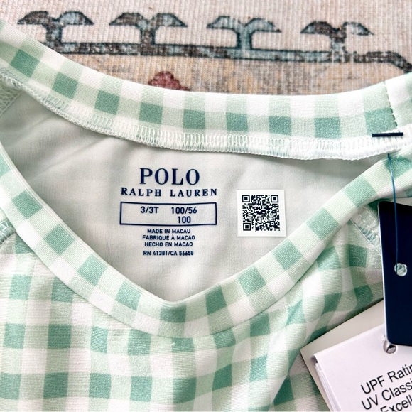 Ralph Lauren Rash Guard swim shirt plaid Check Mint green - Picture 5 of 6